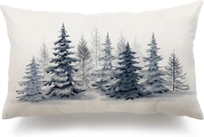 Christmas Pillow Covers - 12x20 Watercolor Blue Christmas Tree Rustic Style Natu
