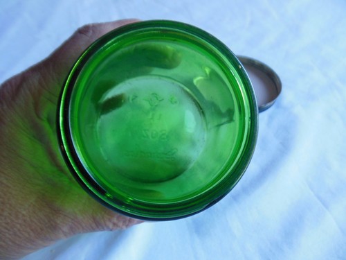 Tarro de medicina vacío Duraglas vintage, vidrio verde de 3-1/2" de alto, excelente estado usado - Imagen 6 de 10