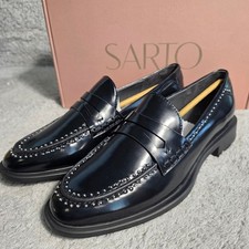 Franco Sarto Eden Women's Black Patent Studded Loafers Size 8M NEW