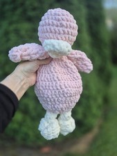 Crochet Duck Handmade Pink Plushie White Beak Feet Soft Censor Toy 15 Inches