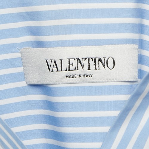 Valentino Blue Stripe Poplin Embellished Bell Sleeve Tunic Shirt M - Picture 5 of 7