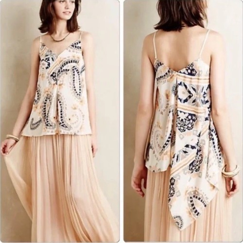 Anthropologie Gr. 4 HD in Paris Silk Moonset asymmetrisches Tank Paisley creme orange - Bild 2 von 10