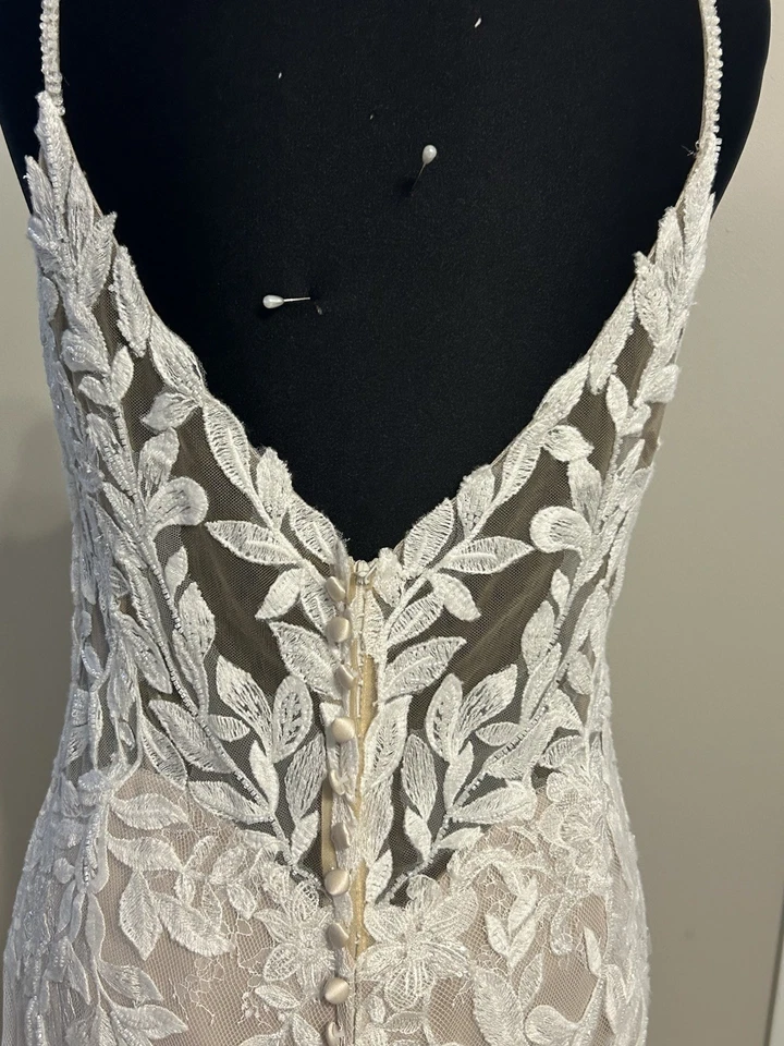Vestido de novia de encaje marfil Allure sin etiquetas forro nude talla 12 G2U Foto 4 de 4