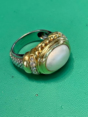 Pre-Owned Judith Ripka Two JR2 Sterling 18K Pearl Diamond Ring Sz 6 - Picture 1 of 11