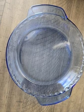 Anchor Hocking Ovenware Deep Pie Plate Fluted Cobalt Blue Glass 9" w/ Handles