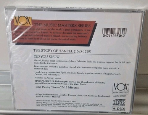His Story & His Music by Handel (CD, 1995) New Sealed - Imagen 2 de 3