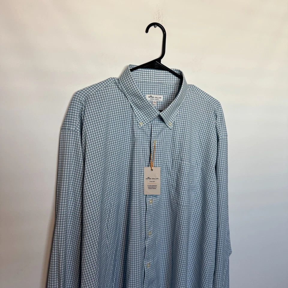 Camisa Peter Millar Summer Comfort Para Hombres 2XL XXL Azul A Cuadros Rendimiento Elástica Foto 2 de 4