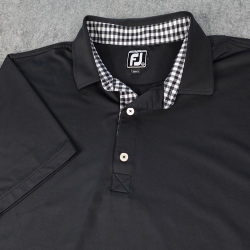 FootJoy Polo Shirt Mens XXL Black Golf Check Contrast Collar FJ Performance Tour - Picture 5 of 12
