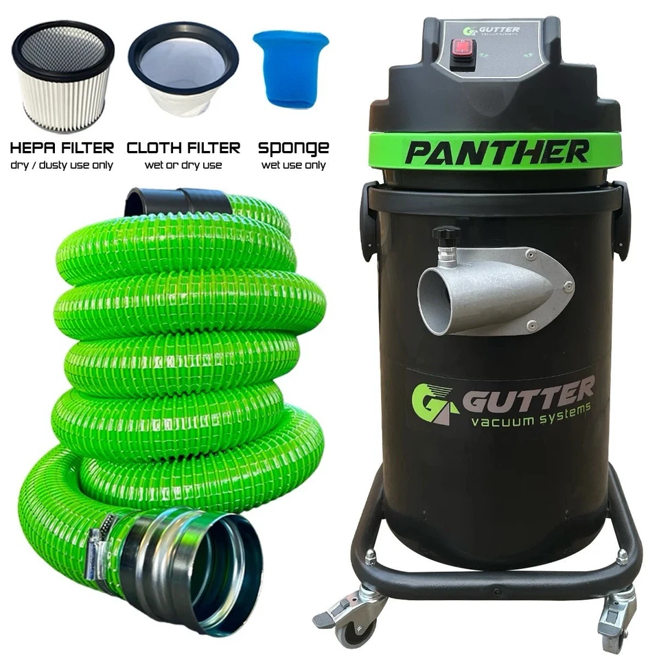 GUTTER VACUUM SYSTEMS Gutter Vacuum System Panther 1700w Motor with 5m 51mm Green Wire Reinforced Hose