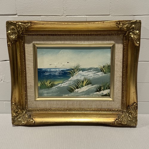 Beach Seashore And Seagulls Oil Painting Ornate Gold Gilted Frame MCM VTG READ - Picture 11 of 11