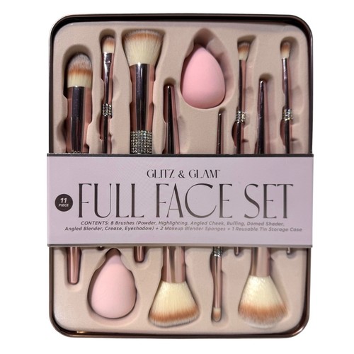 Glitzer & Glam Rosa Strass 11 Stück Full Face Make-up Pinsel Schwamm Edelstein Set - Bild 1 von 4