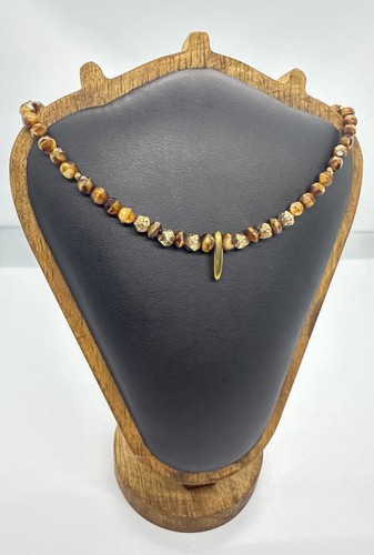 Handmade 14.5" Choker Faceted Glass Tiger Eye Gold Stone Minimalist Dainty - Picture 12 of 19