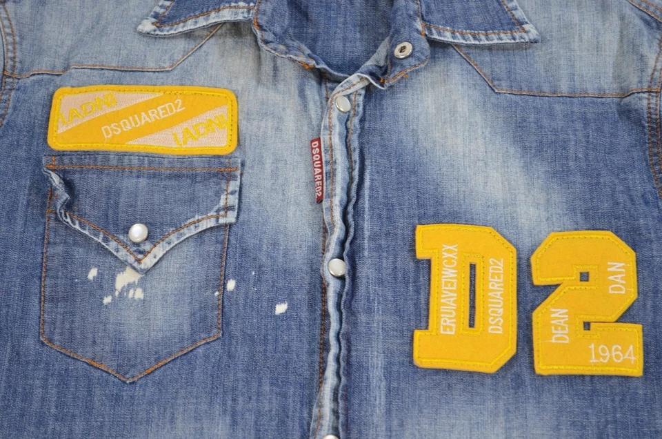 DSquared Denim Paint Splatter Long Sleeve 48 Made in Italy Faded Shirt - Image 4 of 4