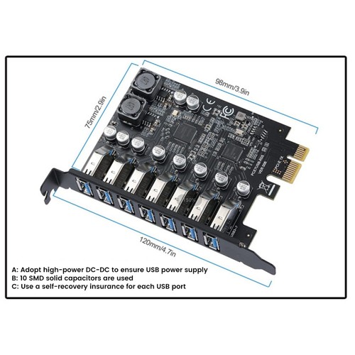 USB 3.2 PCI Express Adapter PCI E auf 7 Ports USB3 Gen1 Erweiterungsadapter6889 - Bild 5 von 6