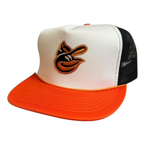 Vintage 80s Baltimore Orioles Patch Trucker Baseball Hat Mens Snapback Orange - Picture 2 of 8