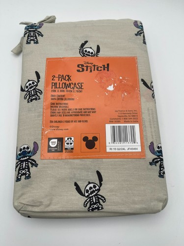 Disney Skeleton Stitch Halloween Pillowcase 2-Pack Pillowcases - Picture 4 of 5