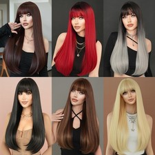 Fashionable lady long hair long straight hair gradient color style golden Wigs