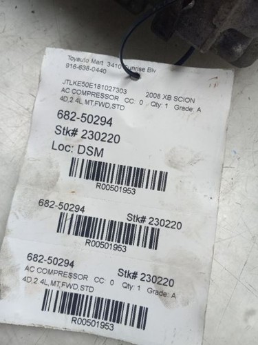 08-15 SCION XB 2.4L 4CYL AC COMPRESSOR - Picture 5 of 12