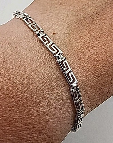 Vintage Sterlingsilber griechischer Schlüssel Link Einheit Ewigkeit Liebe Leben zart 7,5" - Bild 15 von 21