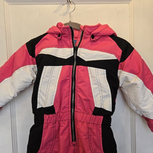 Pulse Girls Snow Ski Suit with Hood Dark Pink Black White Color Block 4T - Picture 3 of 12