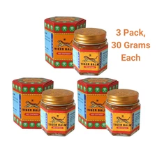 Tiger Balm Red Ointment. 3 Pack x 30 Grams. 25% Camphor. 10% Menthol. Free Ship