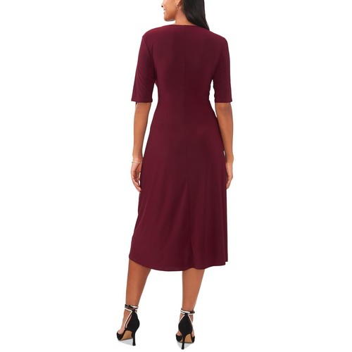 MSK Womens Red V-Neck Short Sleeve Faux Wrap Midi Dress Petites PM BHFO 6324 - Picture 2 of 2