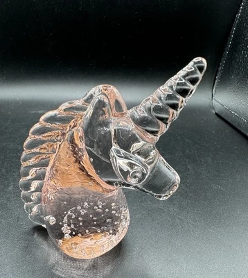 Glass Art Peachy Pink Unicorn Hand Blown Crystal Figurine Paperweight A96 - Image 1 of 4