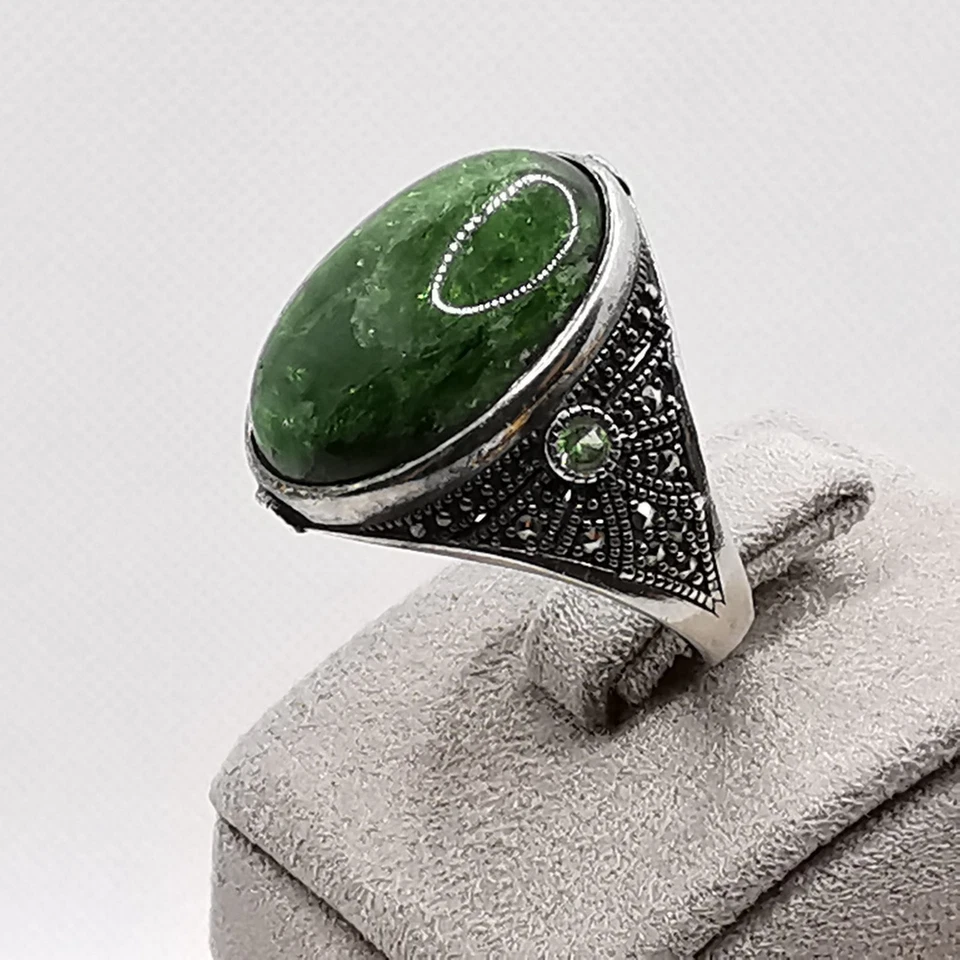 Stilvolle Ring Smaragd Peridot Edelstein 925 Silber Sterlingsilber Gr. 62 - Bild 4 von 4