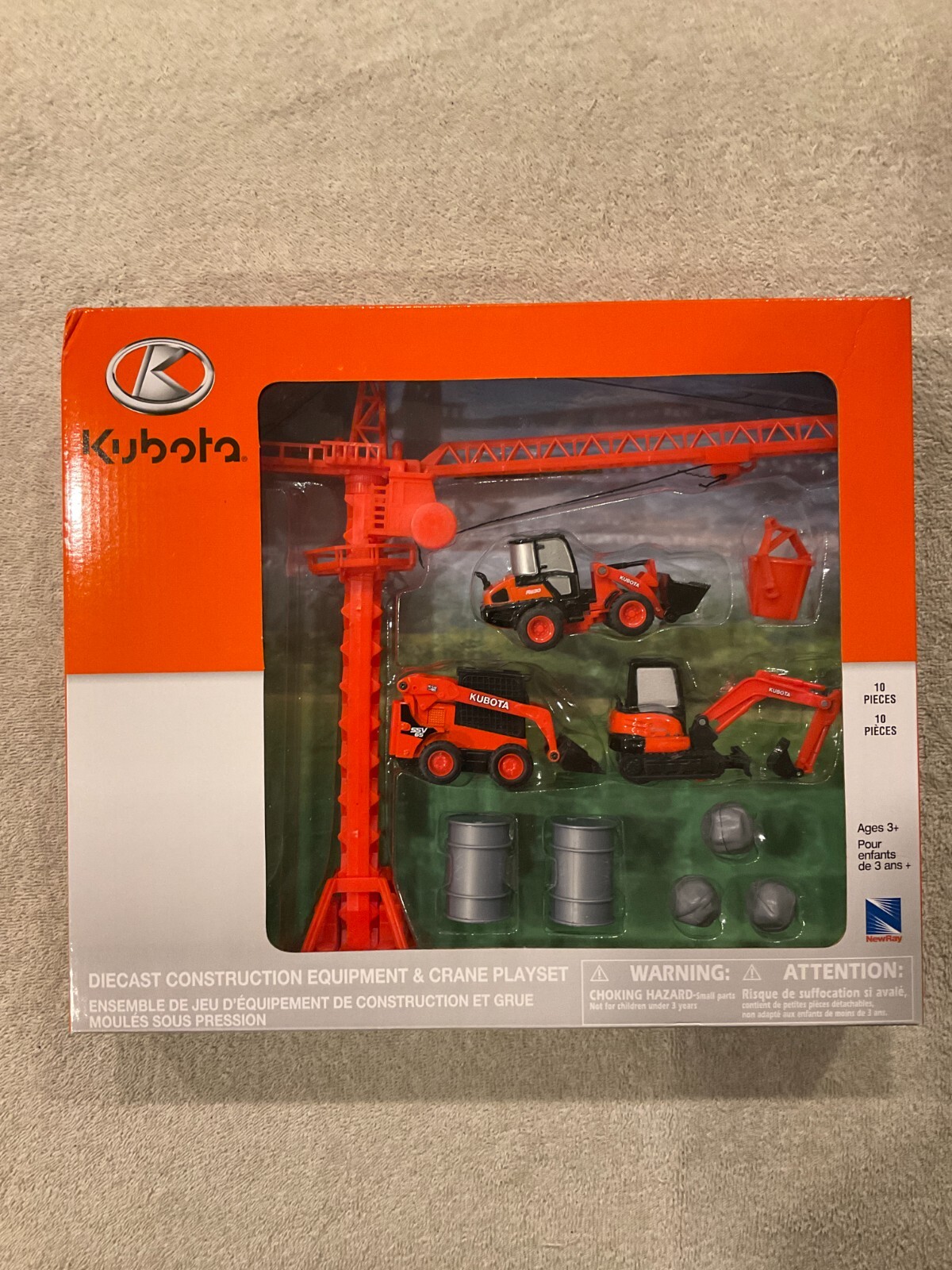 KUBOTA Die cast Construction Equipment & Crane Play Set 10 Pieces. 1/64.  New