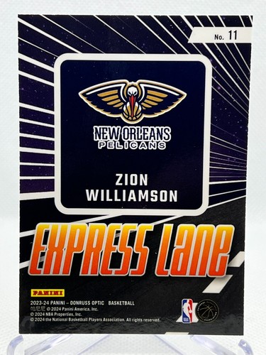ZION WILLIAMSON 2023-24 Panini Donruss Optic #11 Express Lane Insert - Picture 2 of 2
