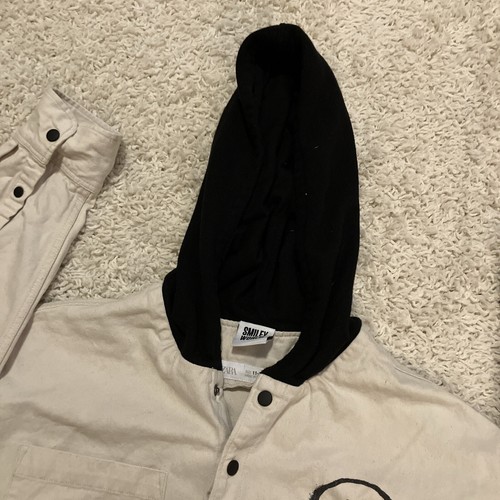 Zara Smiley World Denim Button Up White Happy Face Hoodie Jacket Girls 11-12 - Picture 6 of 12