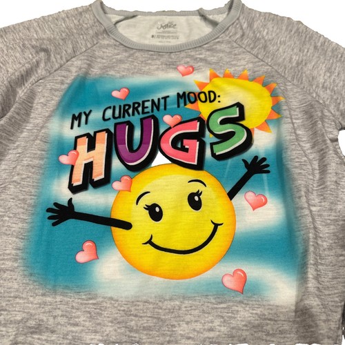 Justice Pajama Set 8 Top Pants Long Sleeve Gray Split Back Current Mood Hugs - Picture 2 of 4