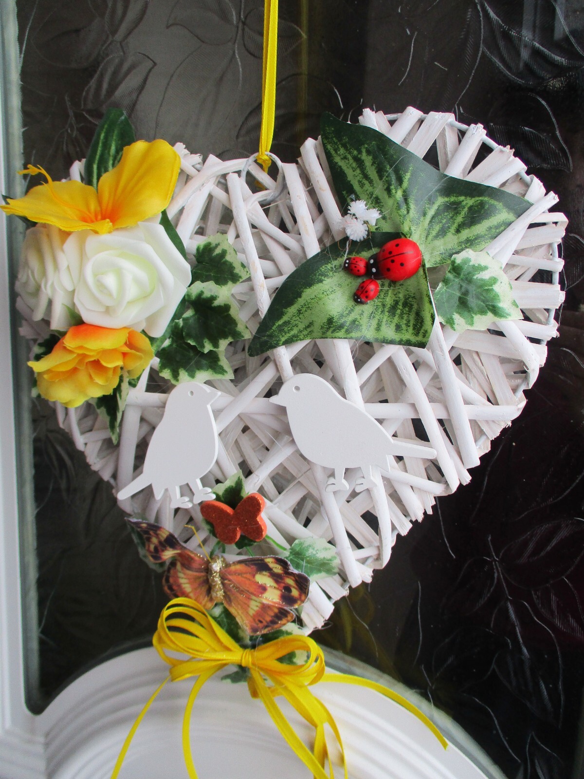 Herz Weide Wanddeko Türkranz 25x30 Rosen Schmetterling Marienkäfer 25 cmx30 cm