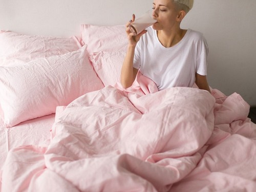 Funda nórdica de lino rosa claro ropa de cama de lino lavado a la piedra funda nórdica verde suave - Imagen 6 de 6