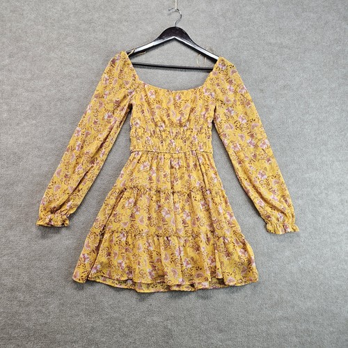 Mi Ami Short Floral Dress Francesca's Long Sheer Sleeve Lined Size X SMALL - Picture 6 of 14