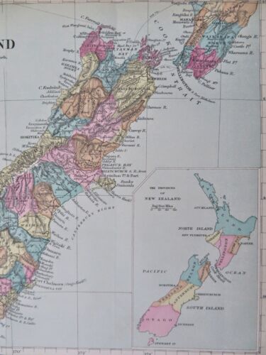 New Zealand South Island Christchurch Blenheim Hokitka 1893 Stanford map - Picture 3 of 4