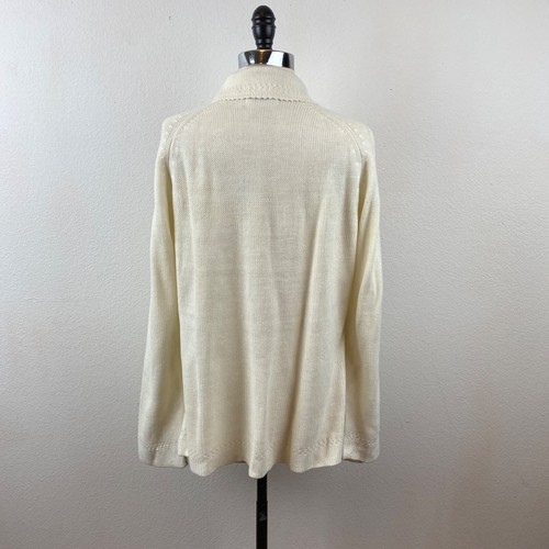 Vintage 70/80er weiß Strick Cardigan Pullover Löwe silber Knopfleiste Boho Oma - Bild 9 von 11