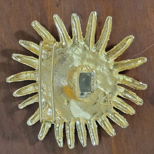 Fibbia per cintura vintage grande Mimi Di N 1974 tono oro Sunburst Starburst celeste - Foto 4 di 8