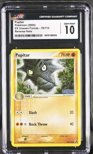 2005 Pokemon Ex Unseen Forces Pupitar Reverse Holo STAMP 70/115 CGC 10 GEM MINT - Picture 1 of 2