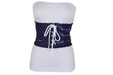 Women Wide Corset Dark Blue Denim Jeans Fabric Street Wear Fashion Style Belt S