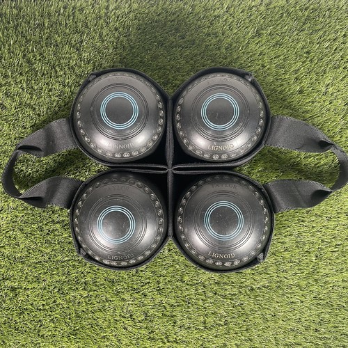 Thomas Taylor Lignoid Bowls Lawn Size 6 M-L2908 Stamped 98 Vtg Carry Bag Holder - Picture 1 of 19