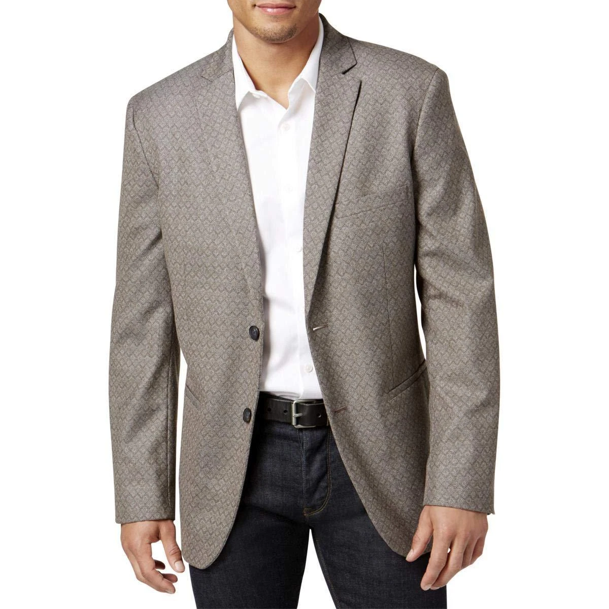 Alfani Mens Modern Geometric Two-Button Blazer Gray S 0838-3