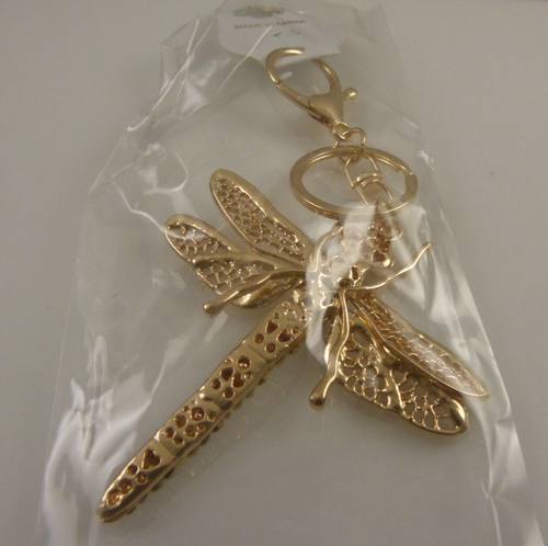 Libélula con cristales bling llavero llavero bolsa etiqueta - Imagen 3 de 4