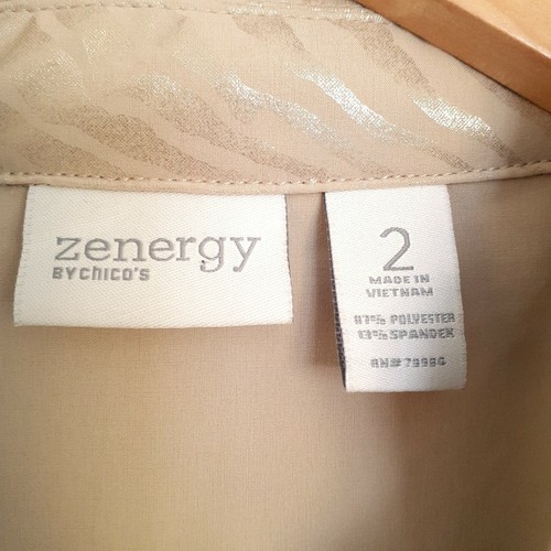 Zenergy Animal Print Neema Snap Front Jacket Tan Gold Pockets Size 2 - Picture 3 of 11