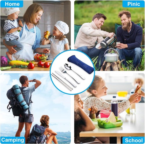 5PCS Portable Silverware Set with Case, Lengnoyp Travel Camping Utensils Set, Pr - Picture 6 of 7