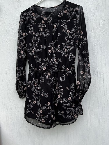 Mosaico Womens Jumpsuit Romper Floral Black Size S Long See True Sleeves’s - Picture 7 of 9