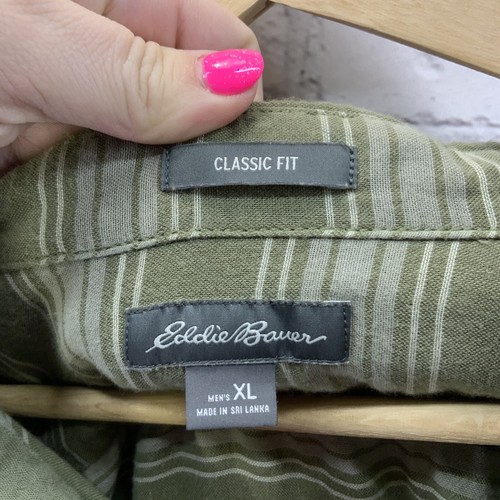 Eddie Bauer Flannel Shirt Mens Sz XL Army Green Button Down Classic Fit - Picture 3 of 8