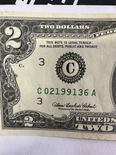 $2 Two Dollar Bill - 2003 Series A - Low Serial #  - Picture 2 of 4