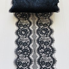 3 Yards Black Eyelash Embroidered French Lace Trim/Sewing/Bridal/7.5" Wide