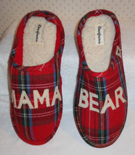 Dearfoams Mama Bear Memory Foam Slippers Red Plaid Size Large 9-10 NWOB